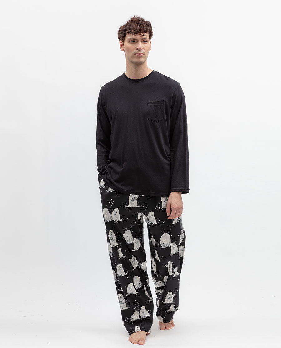 Mens Long Sleeve Jersey T-shirt and Polar Bear Print Pyjama Set