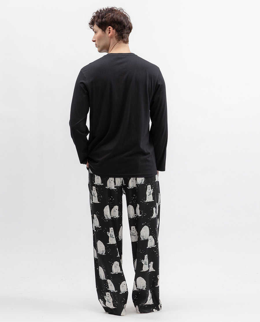 Mens Long Sleeve Jersey T-shirt and Polar Bear Print Pyjama Set