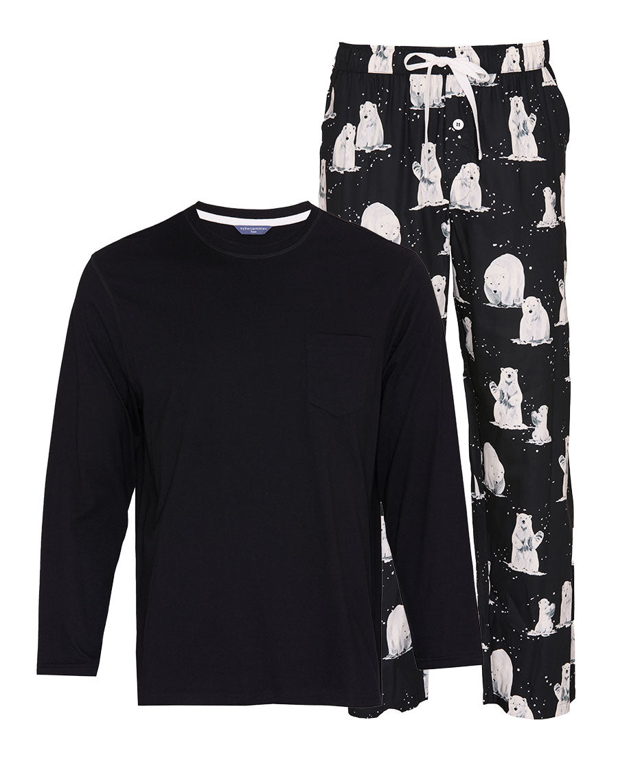 Mens Long Sleeve Jersey T-shirt and Polar Bear Print Pyjama Set