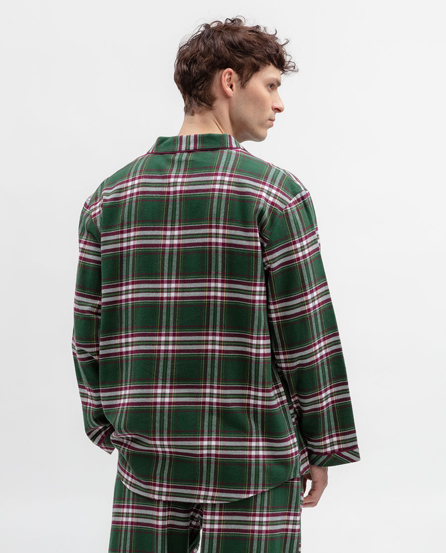 Mens Green Brushed Check Pyjama Top