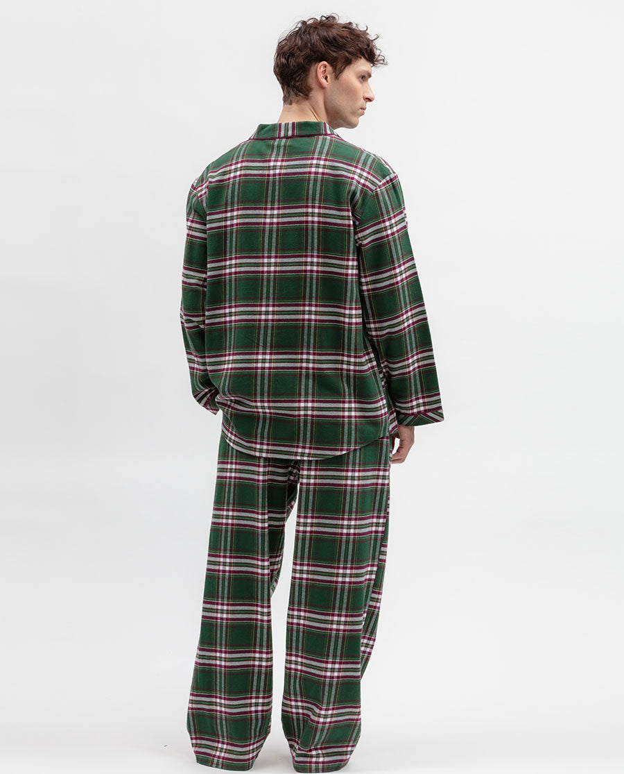 Mens Green Brushed Check Pyjama Top