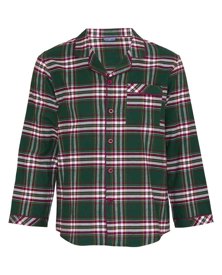 Mens Green Brushed Check Pyjama Top