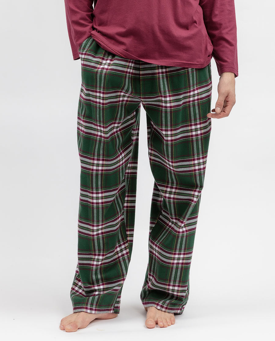 Mens Green Brushed Check Pyjama Bottoms