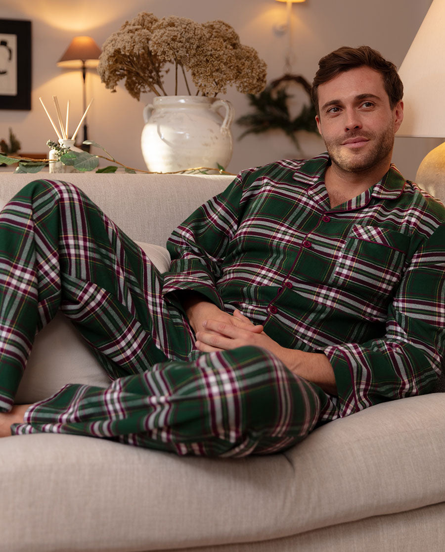 Mens Green Brushed Check Pyjama Bottoms