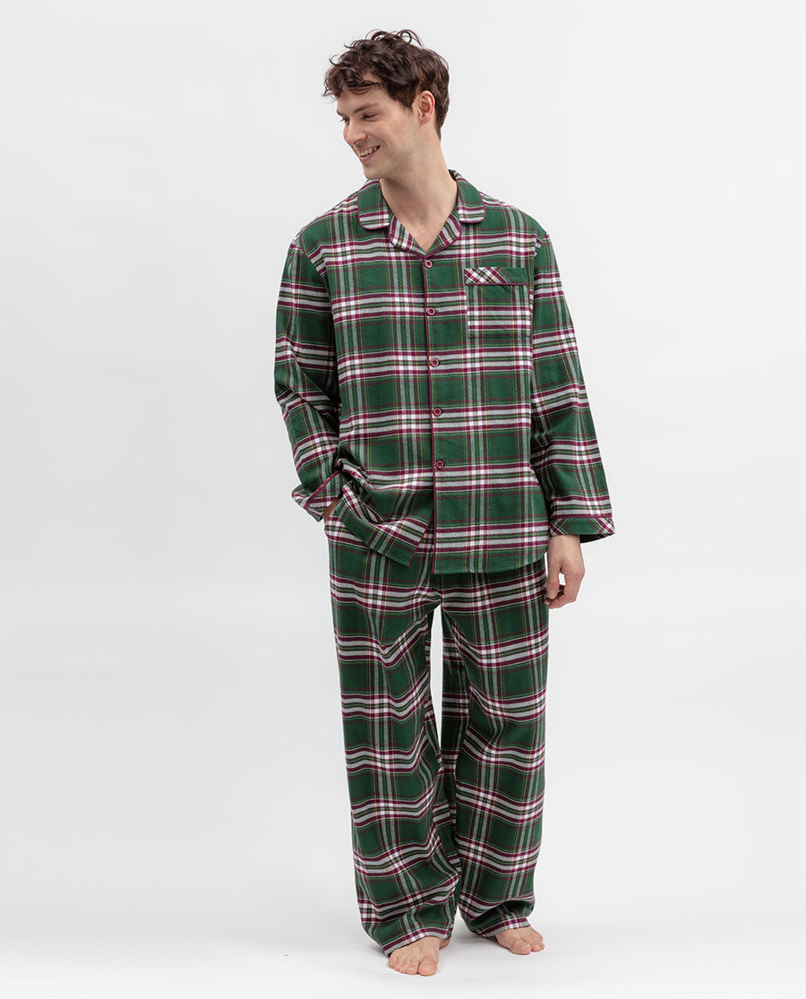 Mens Green Brushed Check Pyjama Bottoms