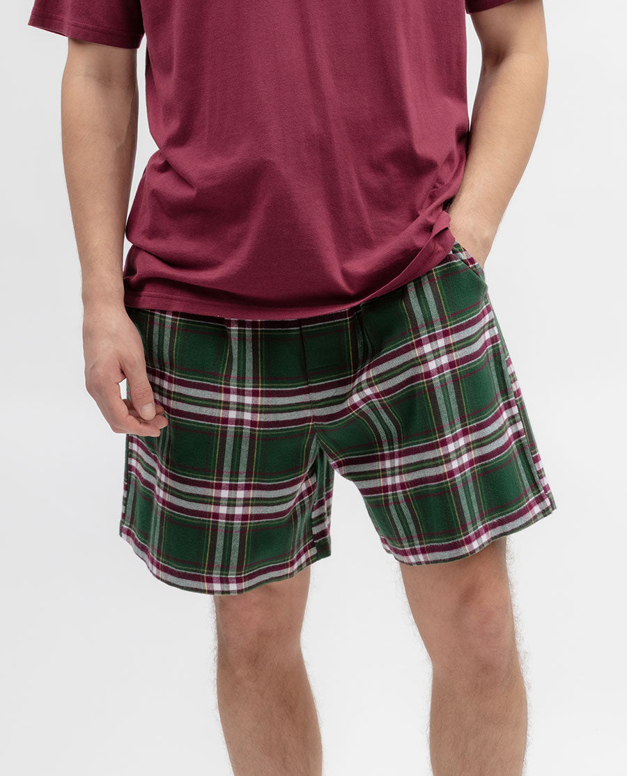 Mens Green Brushed Check Shorts