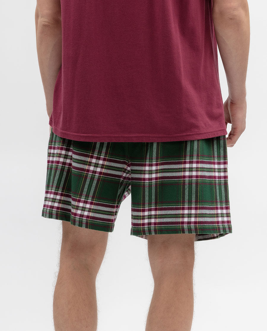 Mens Green Brushed Check Shorts