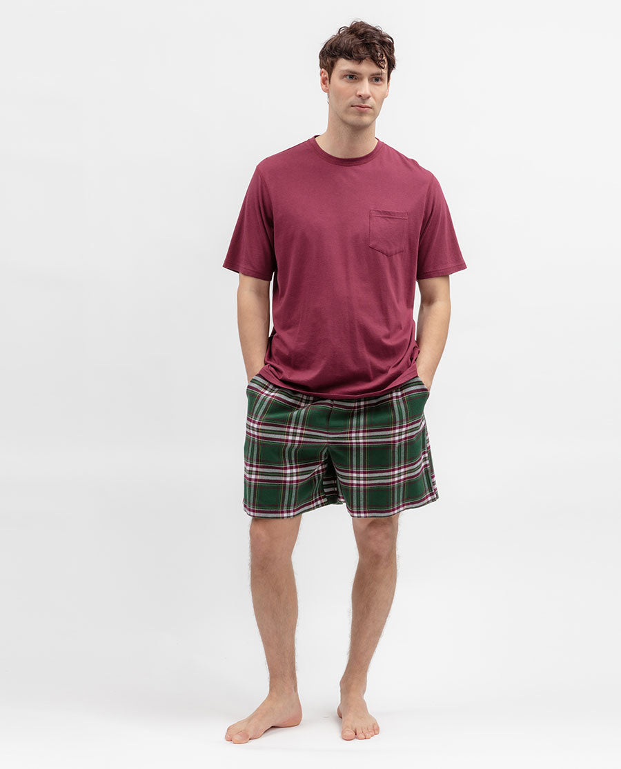 Mens Green Brushed Check Shorts
