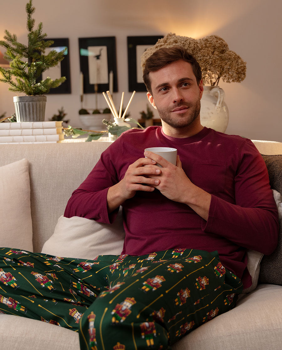 Mens Long Sleeve Jersey T-shirt and Nutcracker Print Pyjama Set