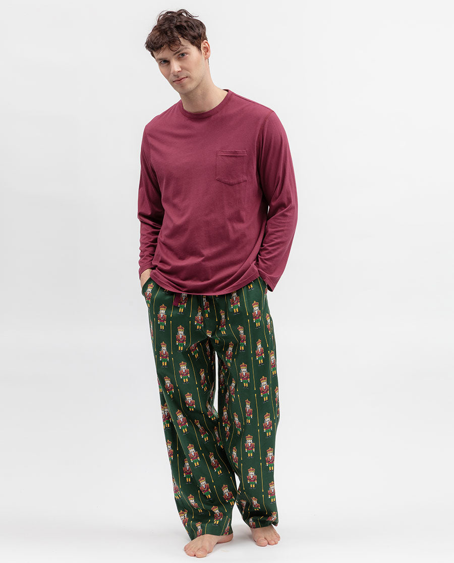 Mens Long Sleeve Jersey T-shirt and Nutcracker Print Pyjama Set
