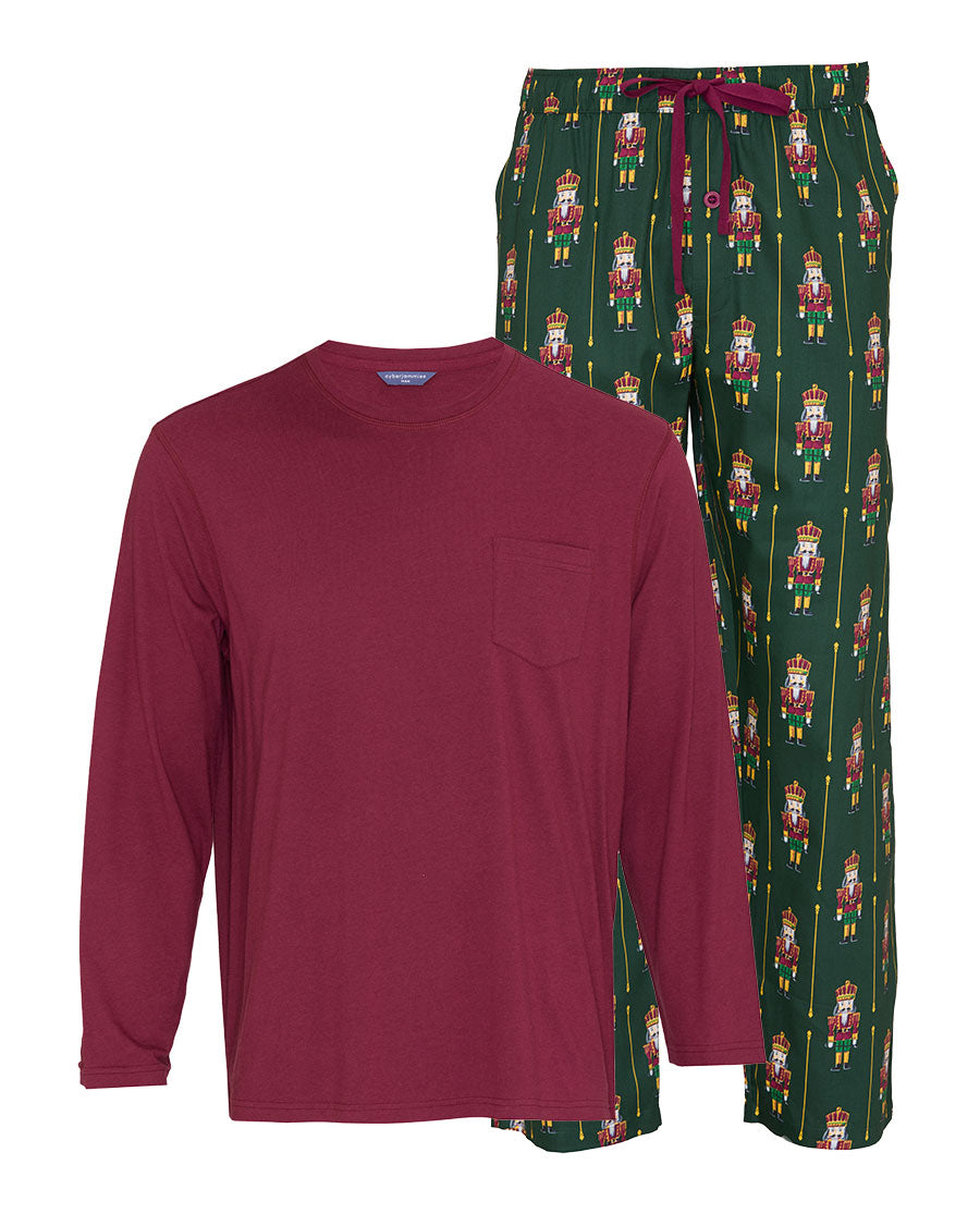 Mens Long Sleeve Jersey T-shirt and Nutcracker Print Pyjama Set