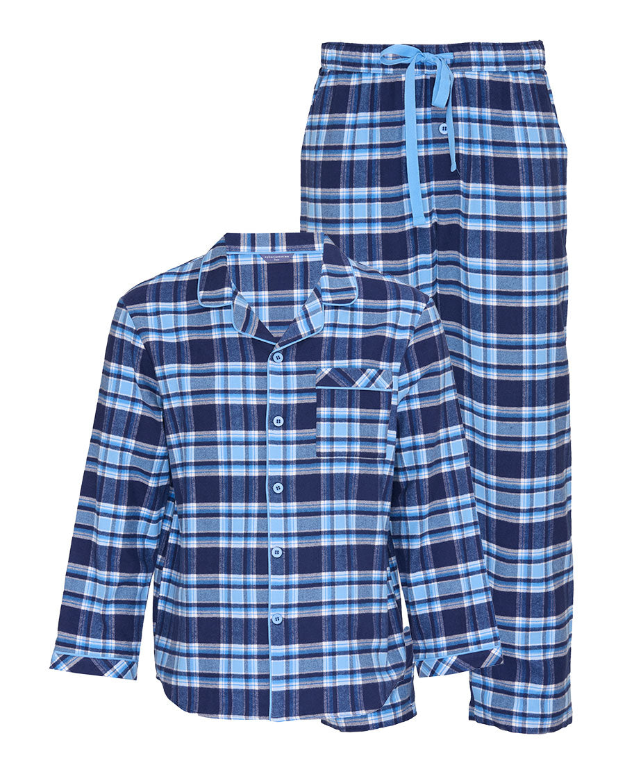 Mens Blue Brushed Check Pyjama Top