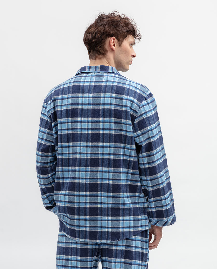 Mens Blue Brushed Check Pyjama Top