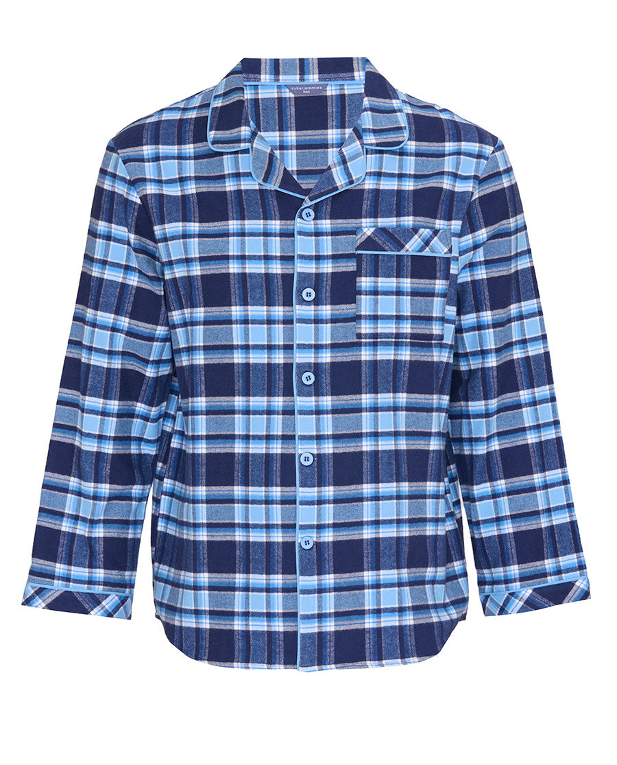 Mens Blue Brushed Check Pyjama Top