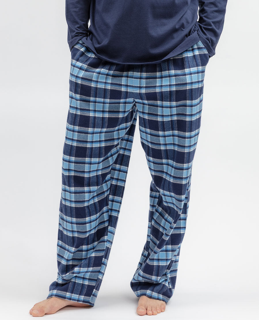 Mens Blue Brushed Check Pyjama Bottoms