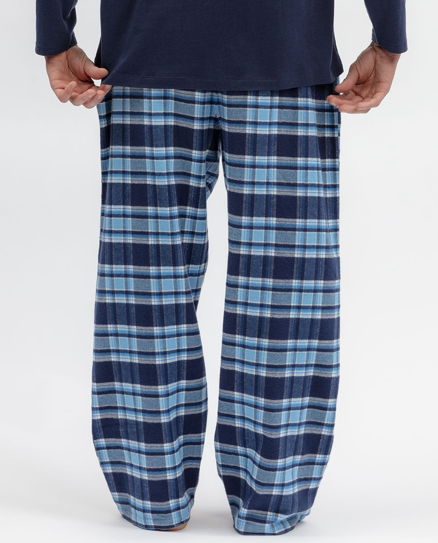 Mens Blue Brushed Check Pyjama Bottoms