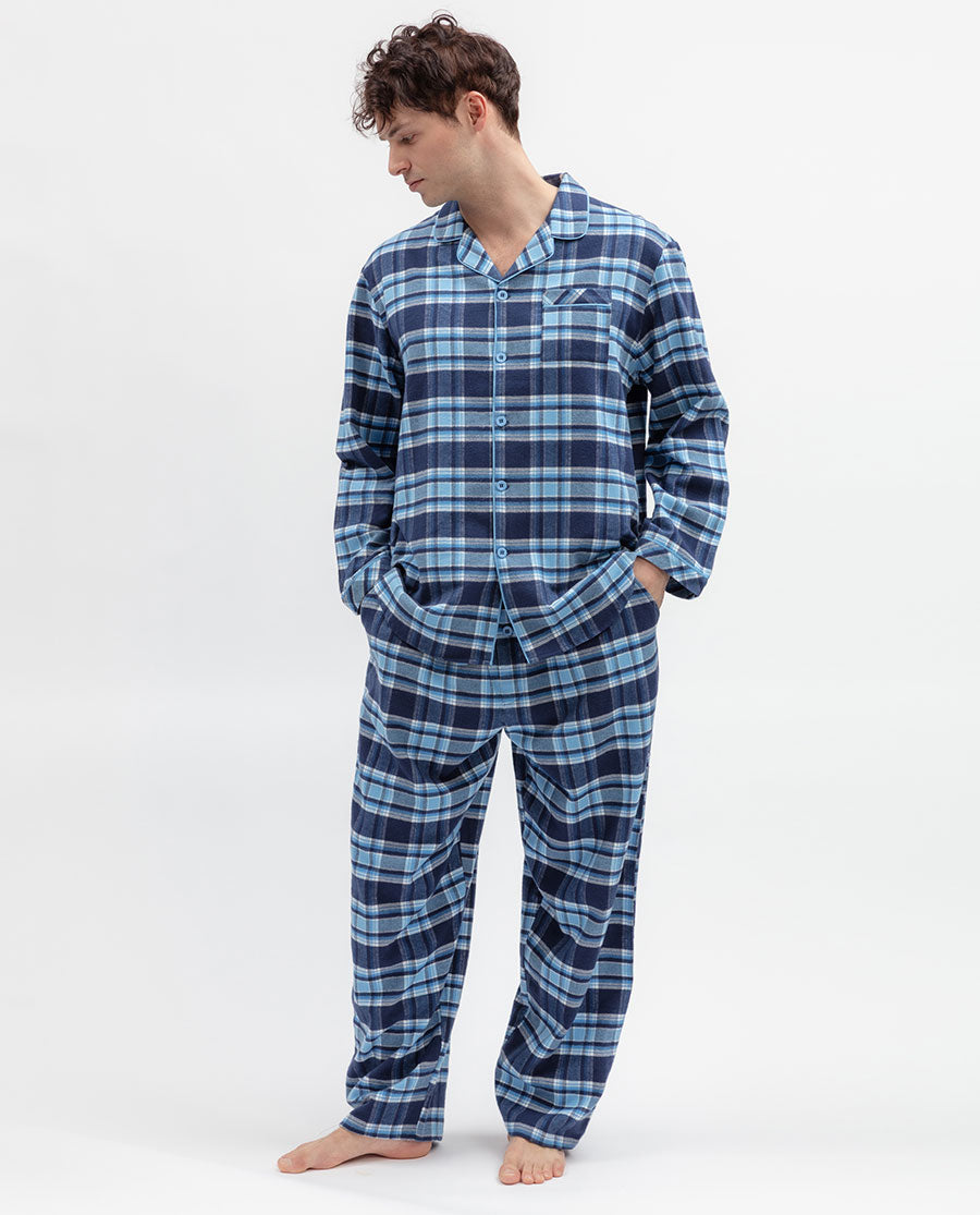 Mens Blue Brushed Check Pyjama Bottoms
