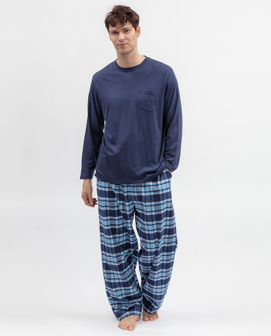 Mens Blue Brushed Check Pyjama Bottoms