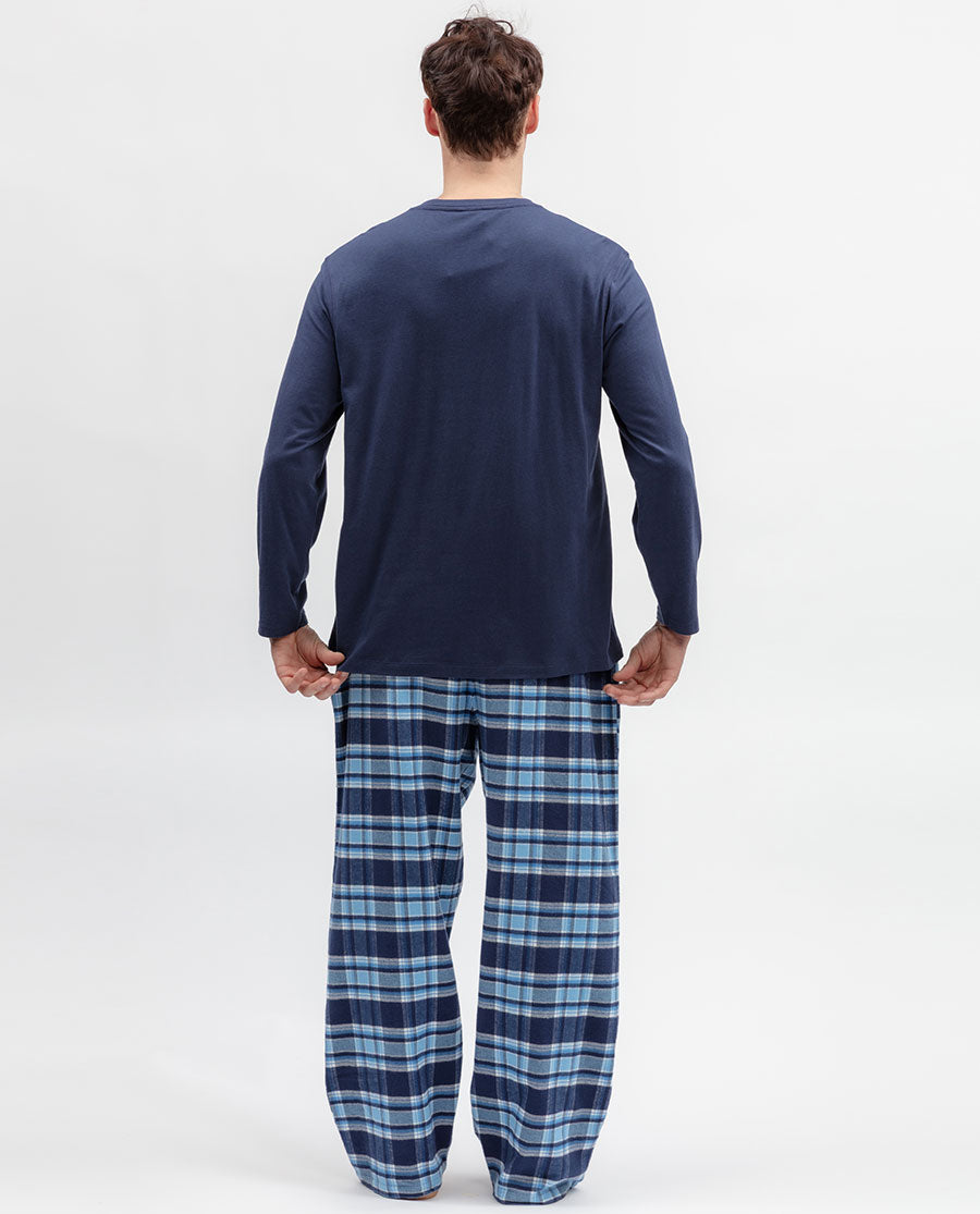 Mens Blue Brushed Check Pyjama Bottoms