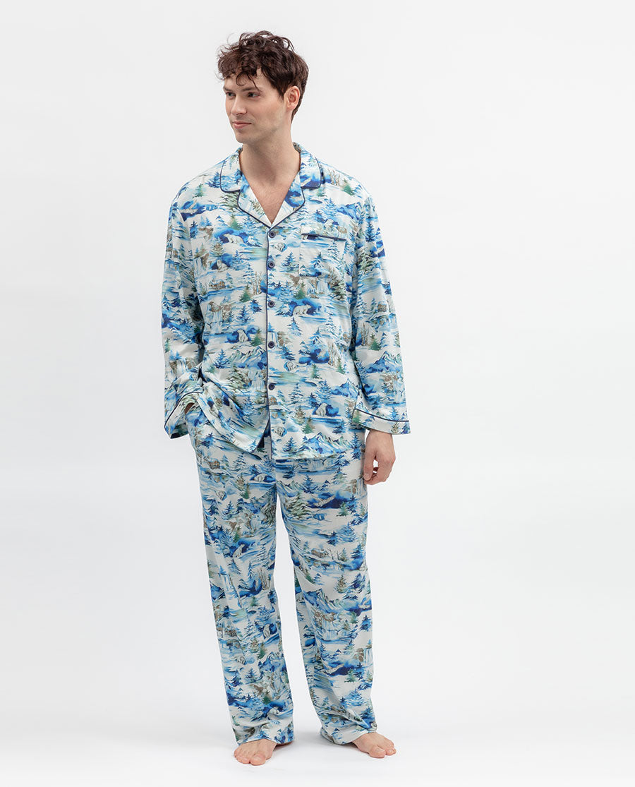Mens Winterscape Printed Jersey Pyjama Set