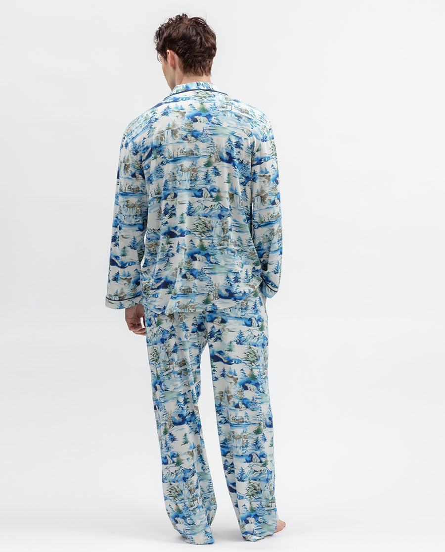 Mens Winterscape Printed Jersey Pyjama Set