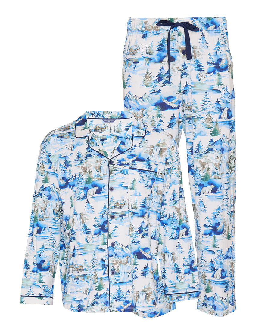 Mens Winterscape Printed Jersey Pyjama Set