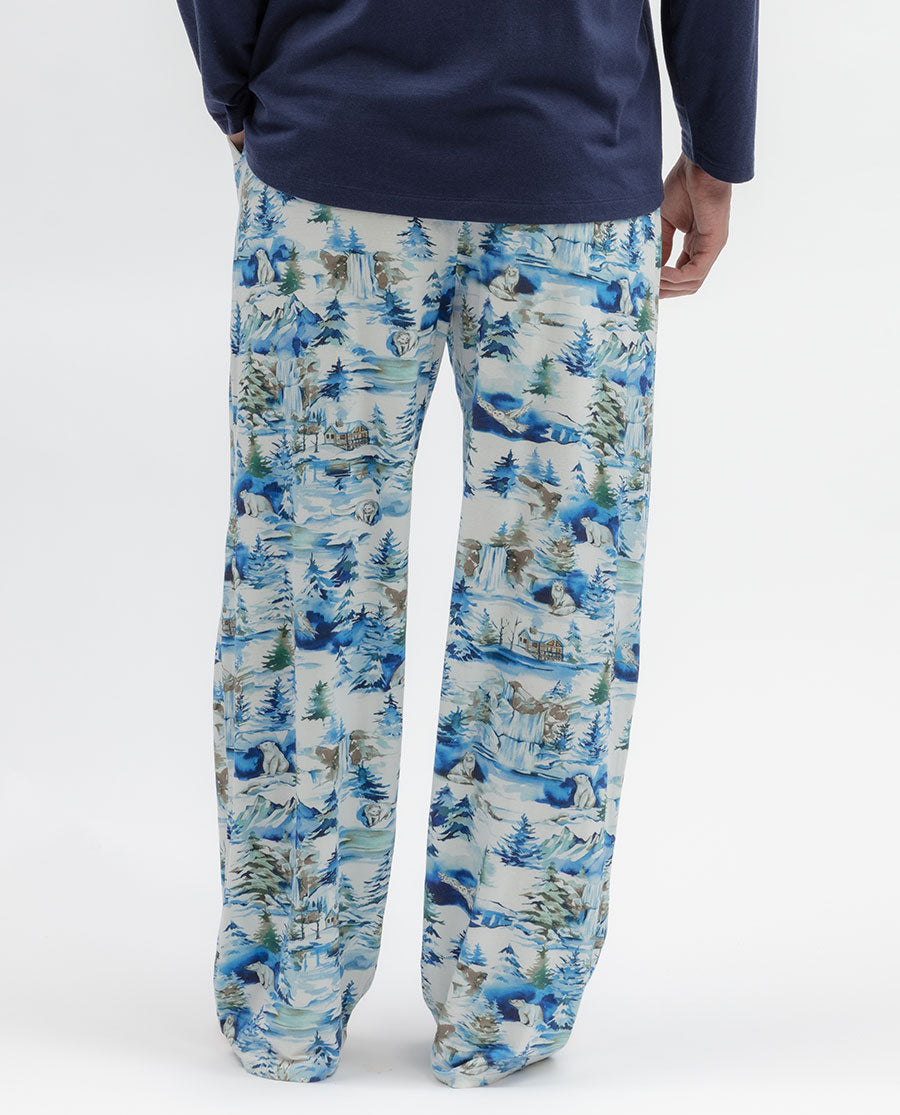 Mens Winterscape Printed Jersey Pyjama Bottoms