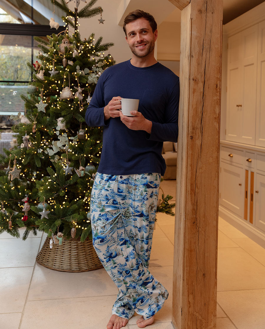 Mens Winterscape Printed Jersey Pyjama Bottoms