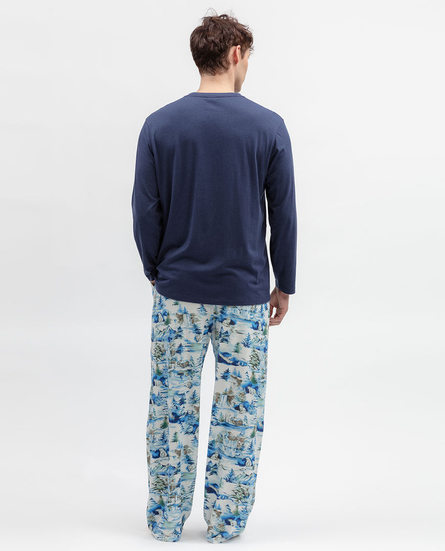 Mens Winterscape Printed Jersey Pyjama Bottoms