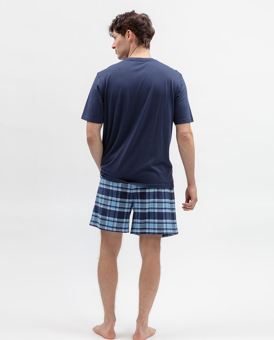 Mens Blue Short Sleeve Jersey T-shirt and Check Shorty Set