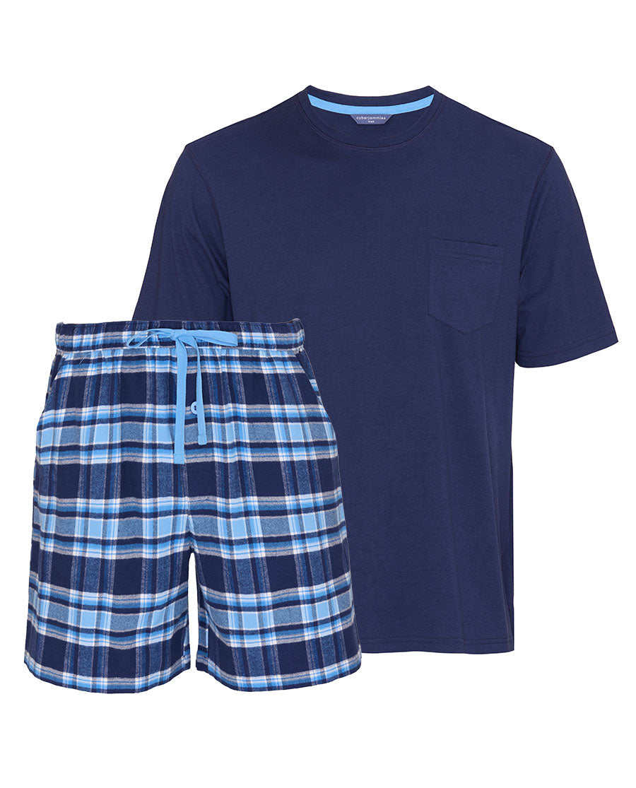 Mens Blue Short Sleeve Jersey T-shirt and Check Shorty Set