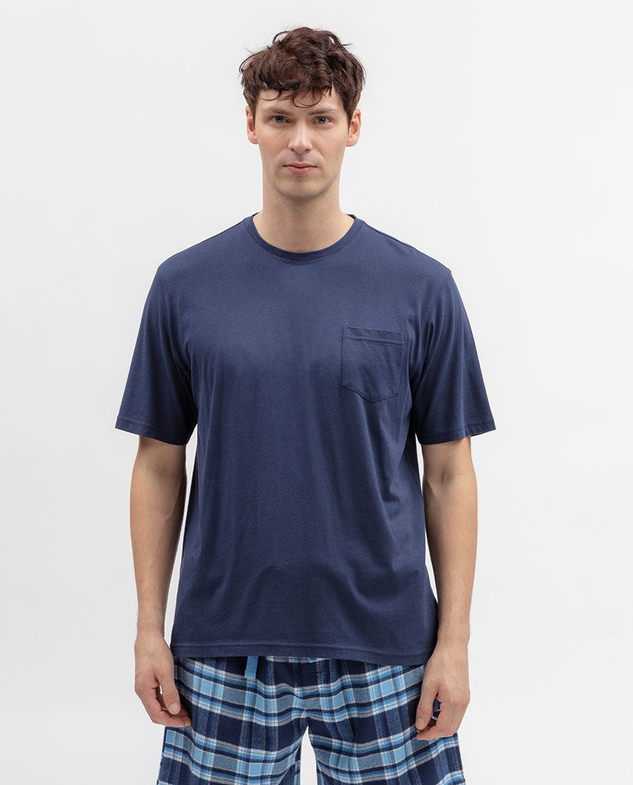 Mens Blue Short Sleeve Jersey T-shirt