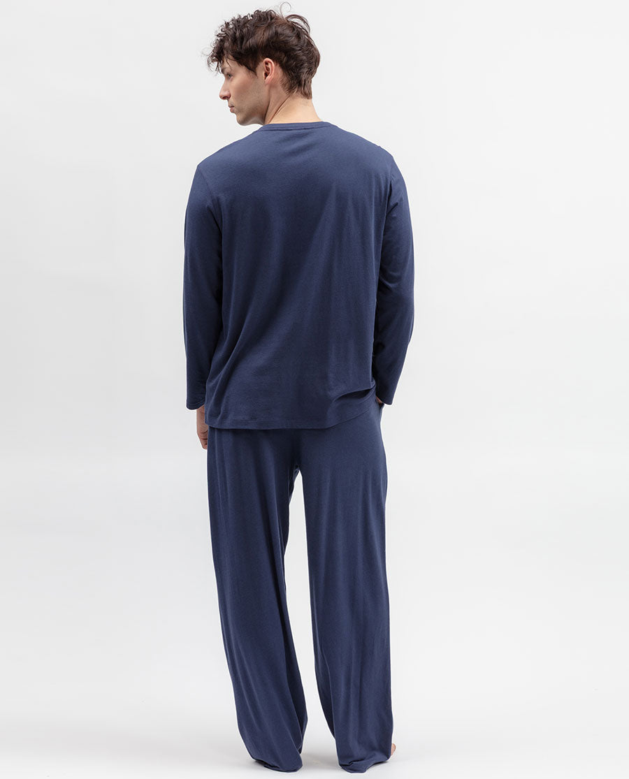 Mens Navy Long Sleeve Jersey Pyjama Set