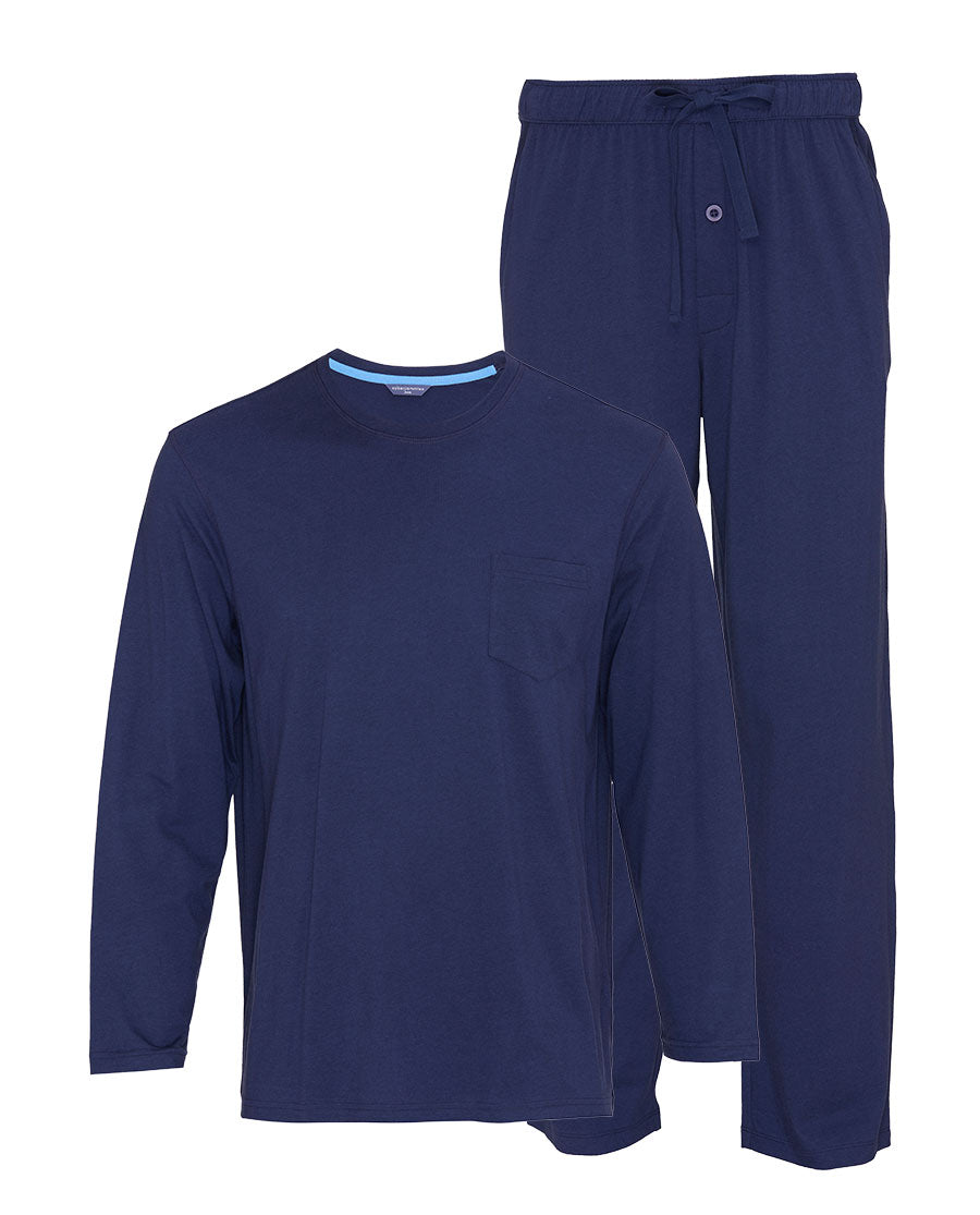 Mens Navy Long Sleeve Jersey Pyjama Set