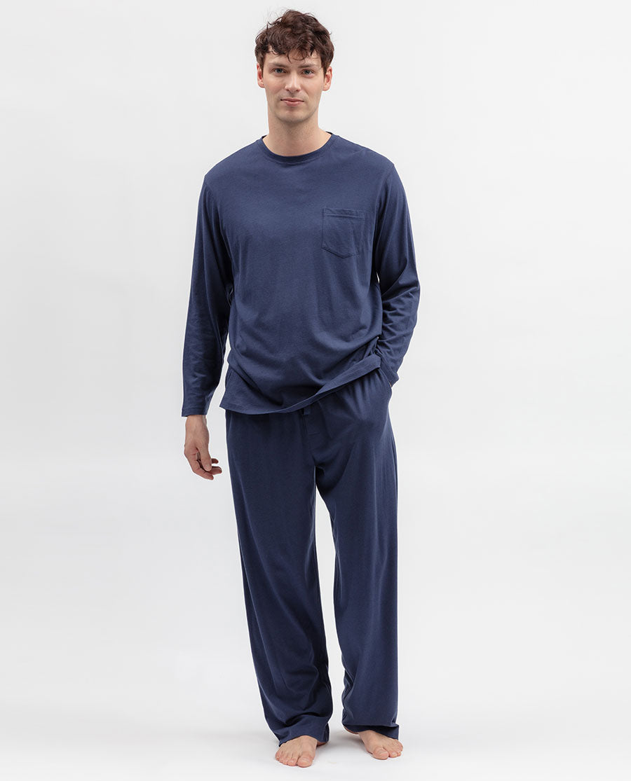 Mens Navy Long Sleeve Jersey T-shirt