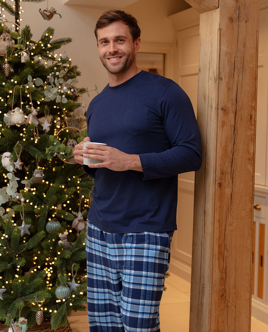 Mens Navy Long Sleeve Jersey T-shirt