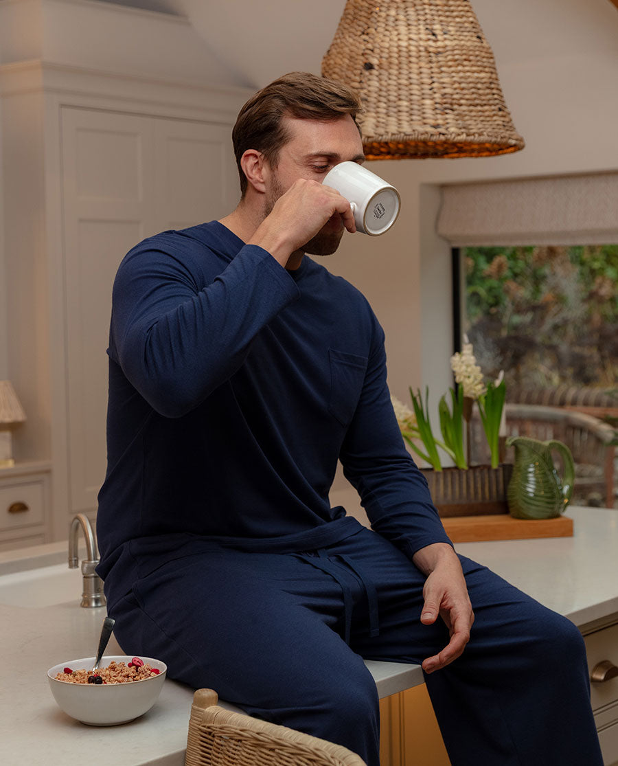 Mens Navy Jersey Pyjama Bottoms