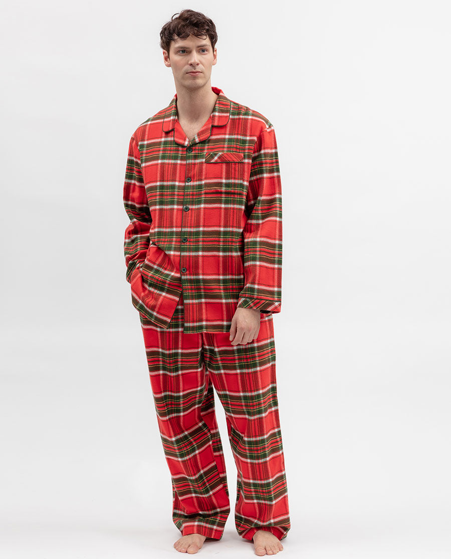 Mens Red Brushed Check Pyjama Set