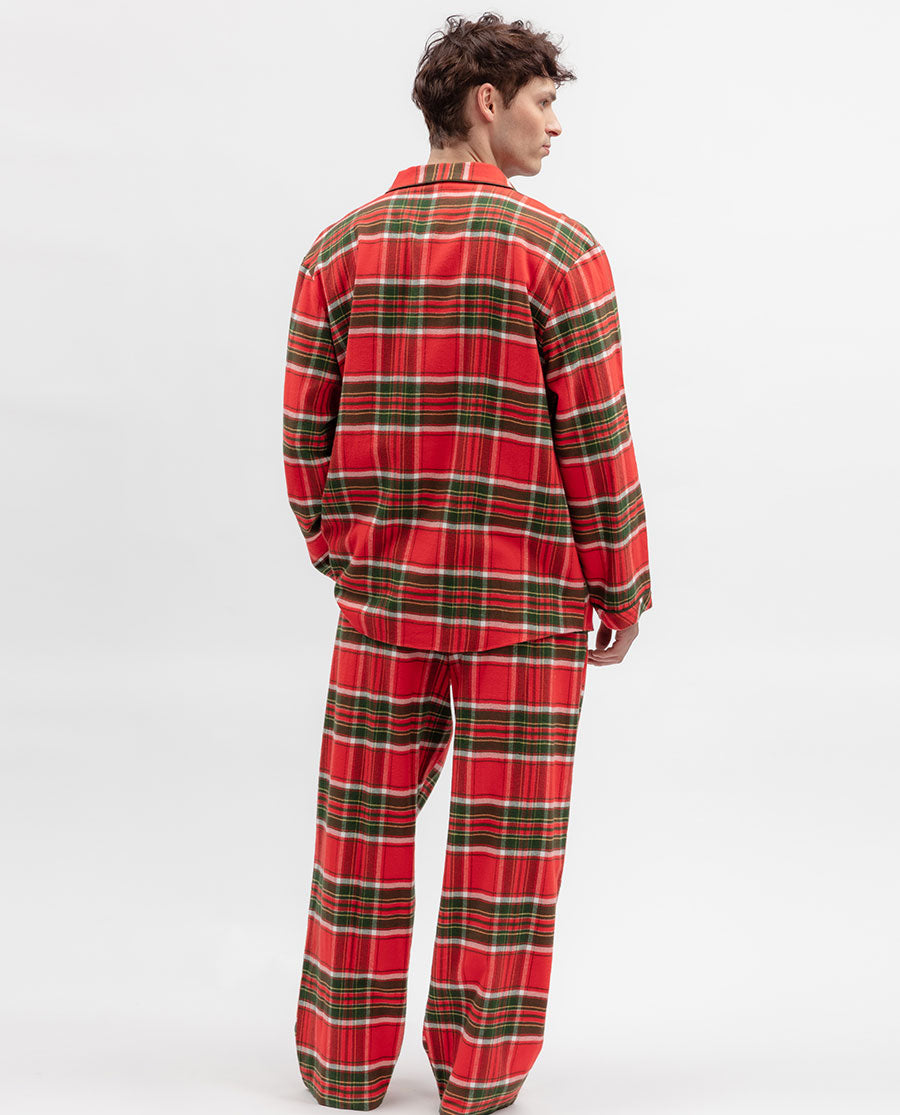 Mens Red Brushed Check Pyjama Set