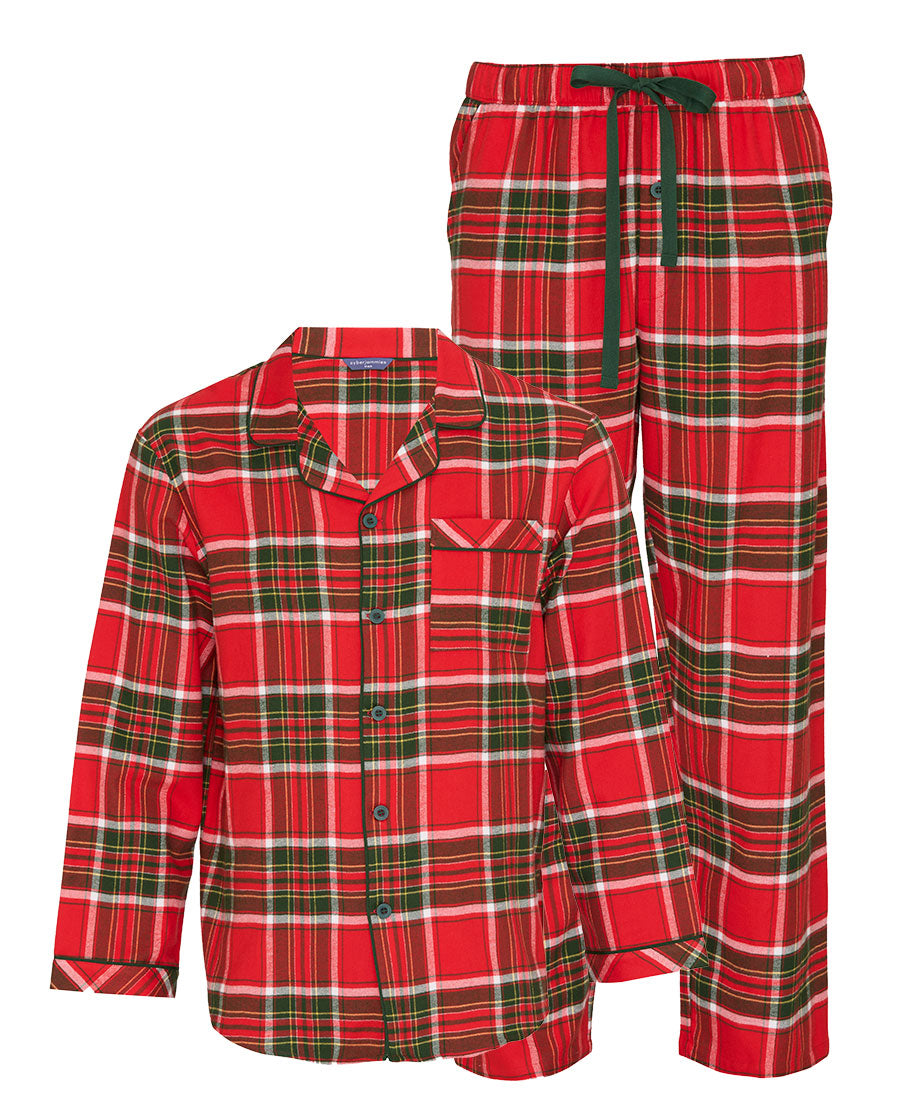 Mens Red Brushed Check Pyjama Set