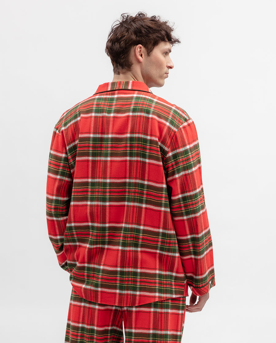 Mens Red Brushed Check Pyjama Top