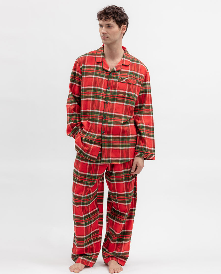 Mens Red Brushed Check Pyjama Top
