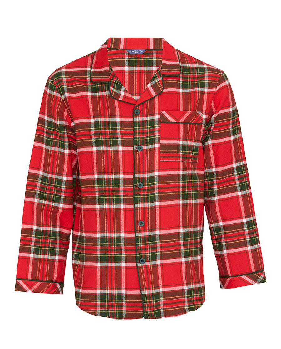 Mens Red Brushed Check Pyjama Top