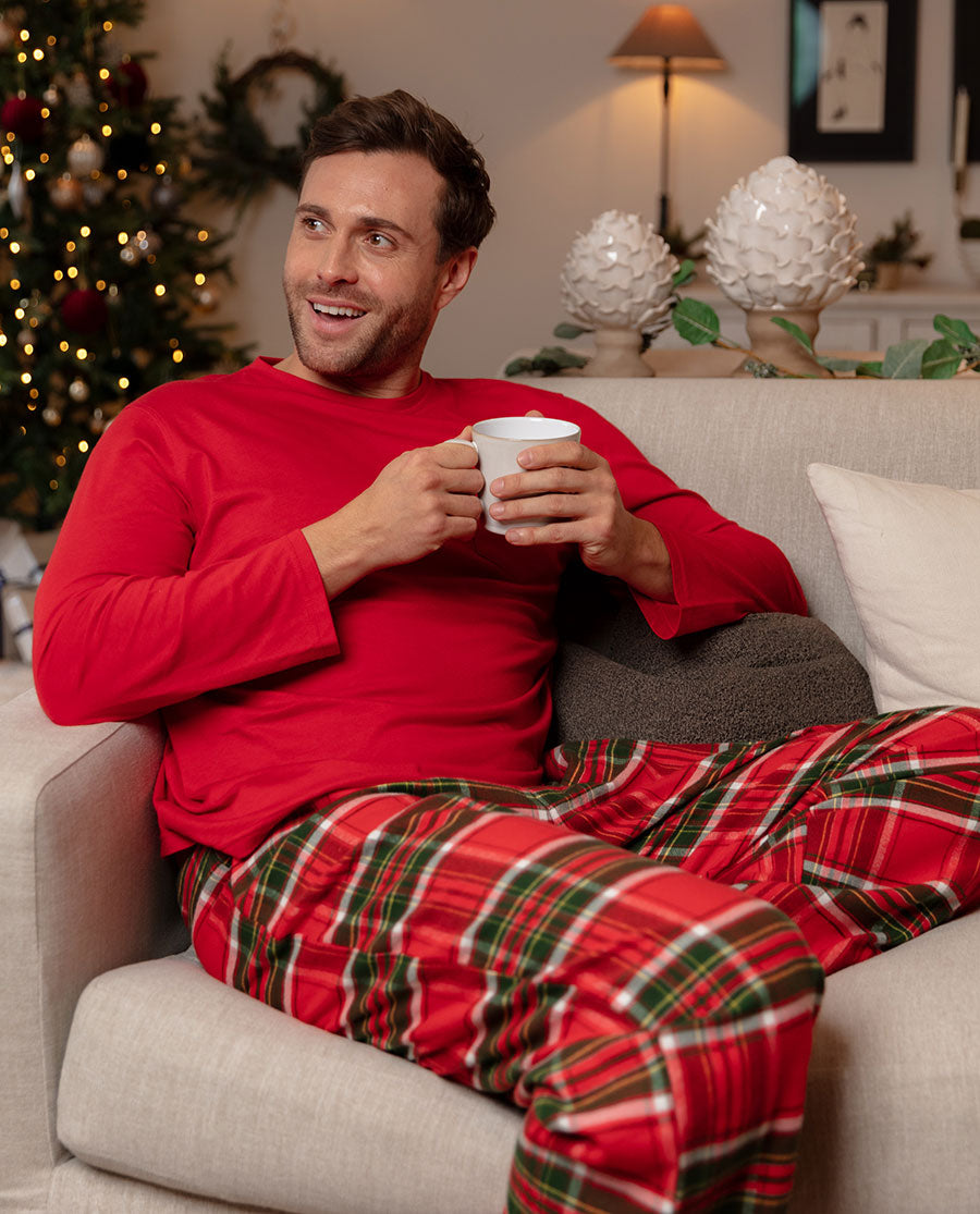 Mens Red Brushed Check Pyjama Bottoms