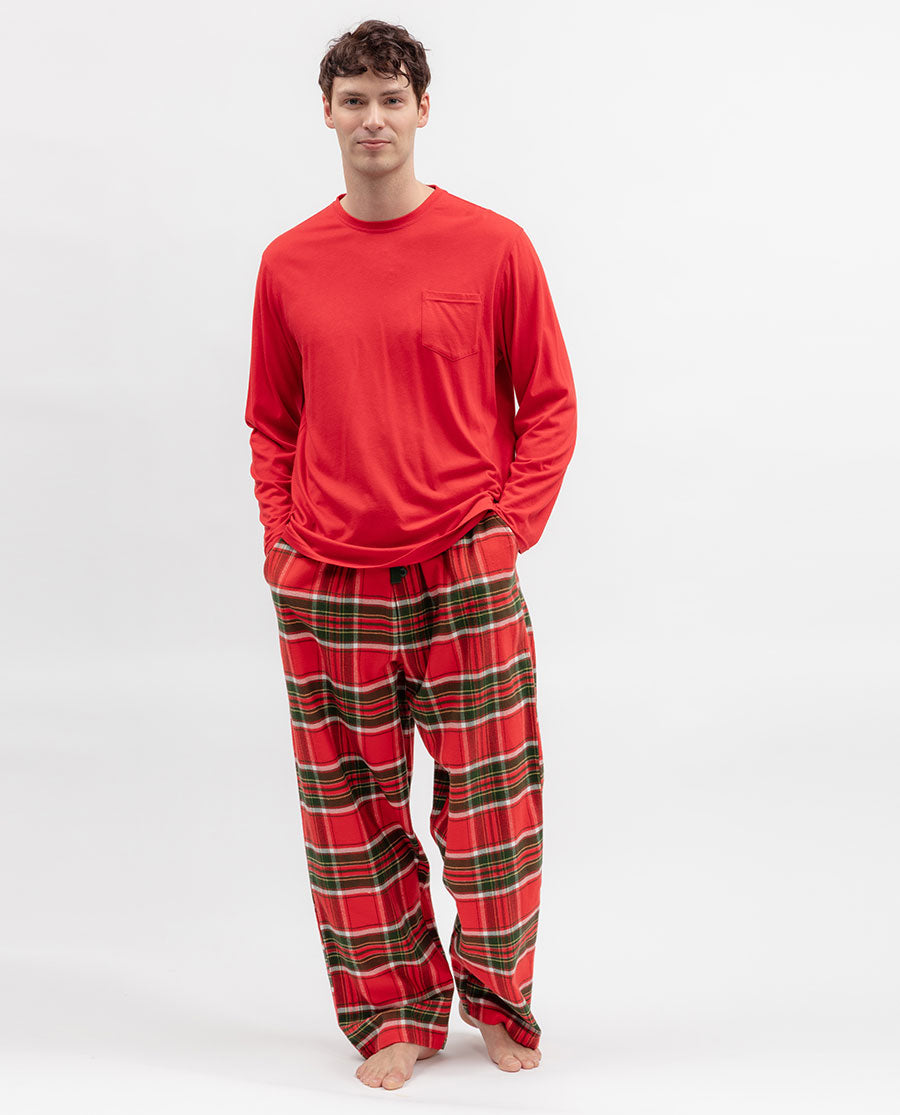 Mens Red Brushed Check Pyjama Bottoms