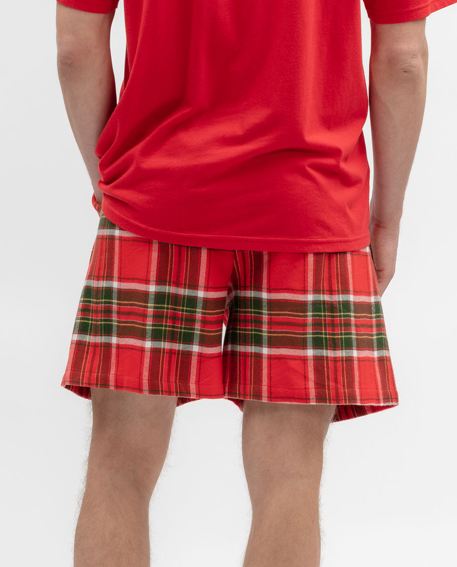 Mens Red Brushed Check Shorts