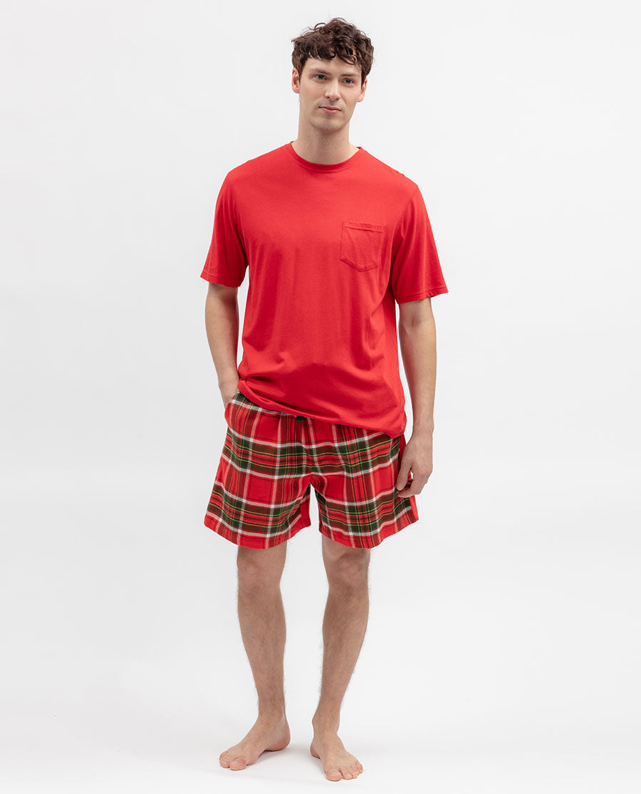 Mens Red Brushed Check Shorts