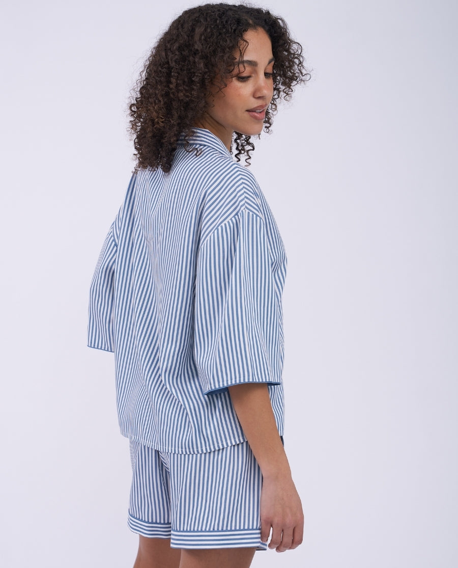The Denim Edit Womens Chambray Stripe Relaxed Shorty Set