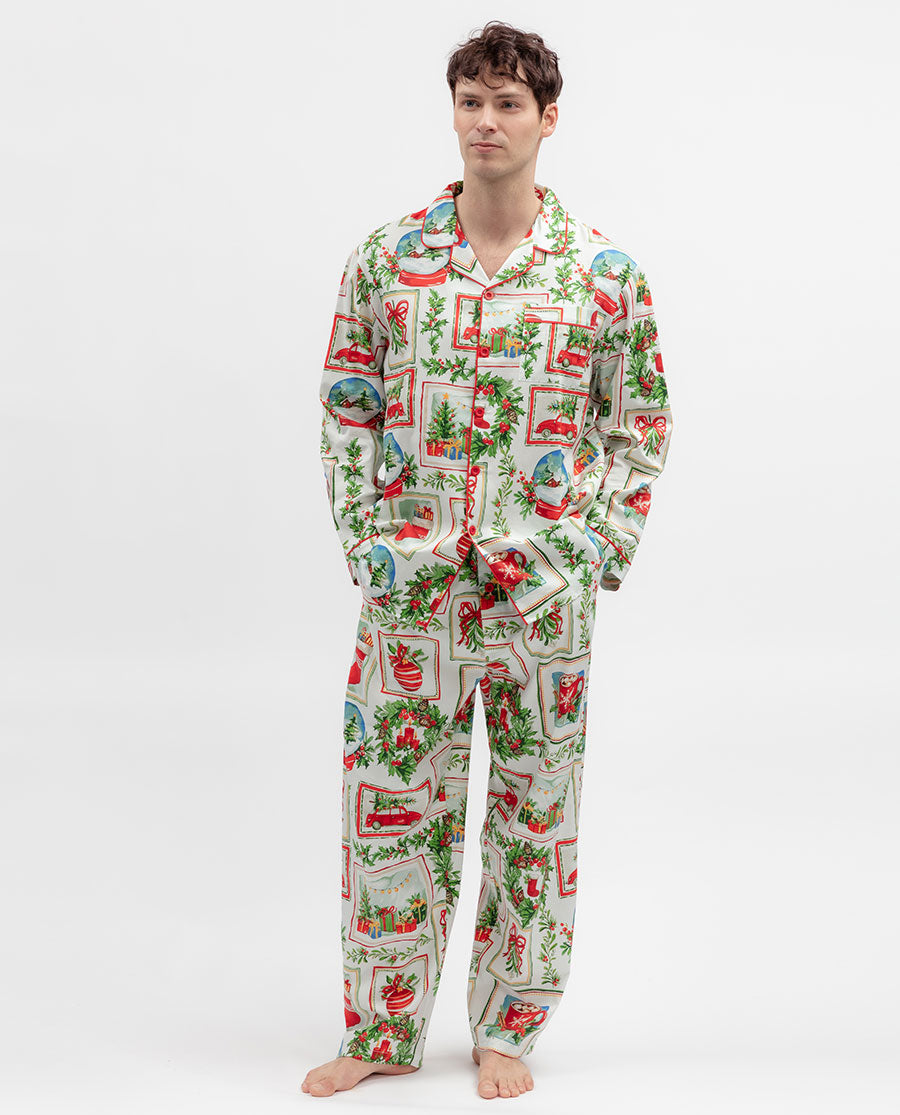Mens Christmas Postcard Print Pyjama Set