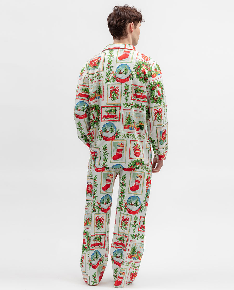 Mens Christmas Postcard Print Pyjama Set